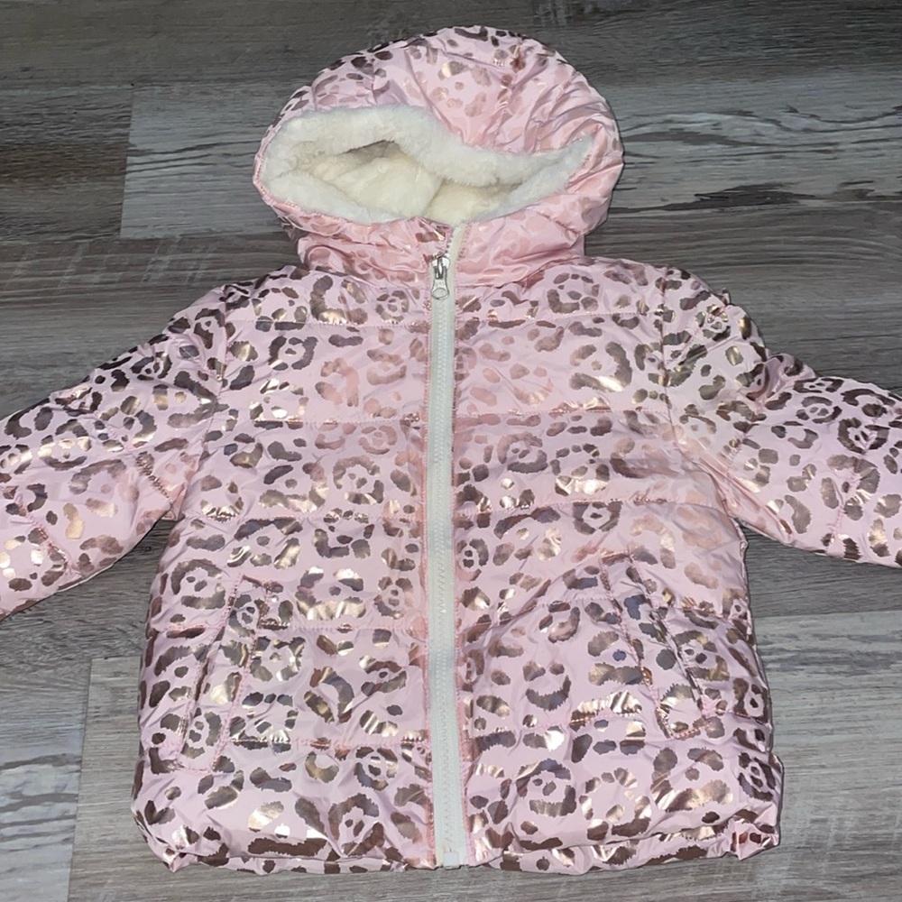 Swiss Tech pink leopard animal print puffer jacket coat size 18 months